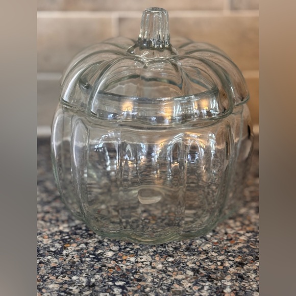 Other - Clear Glass Pumpkin Jar with Lid